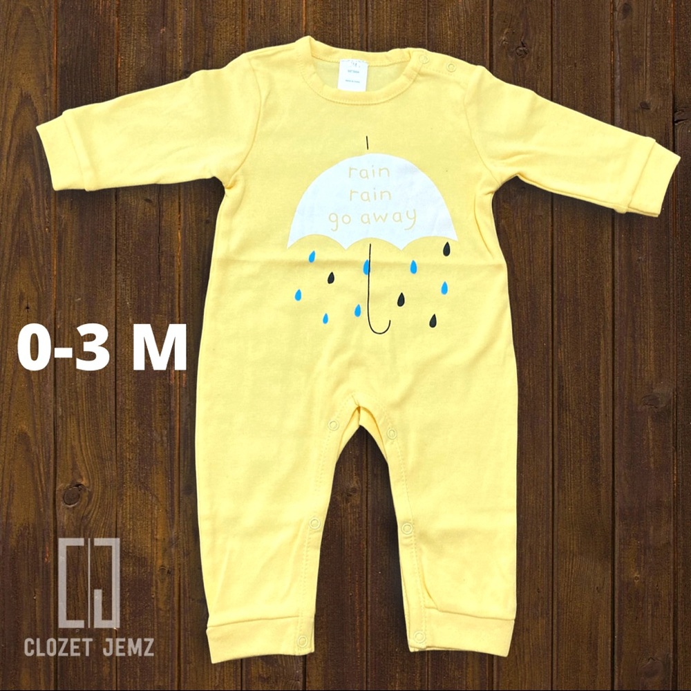 0-3 M Infant Umbrella Romper In Yellow With Long Sleeves